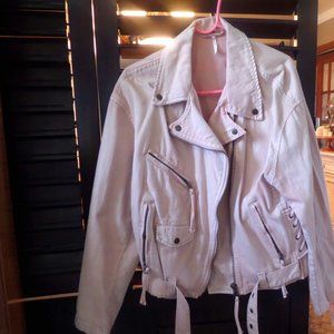 Free People Pink Denim Motorcycle Jacket